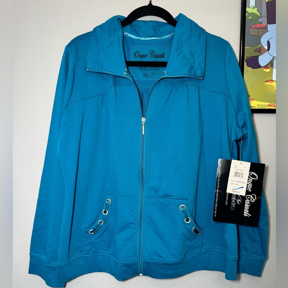 Onque Casuals Women’s Zip-Up Jacket XL Deep Ocean Blue NWT